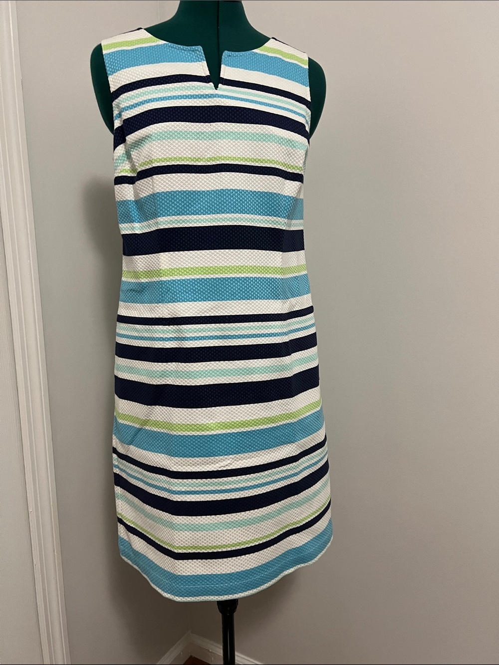 Talbots Striped Sleeveless One-Piece in Navy, Blue & Lime